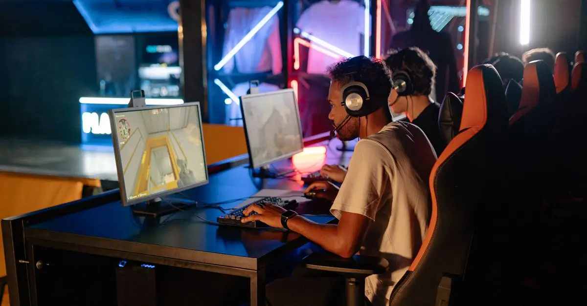 Friends with headsets playing together on PCs