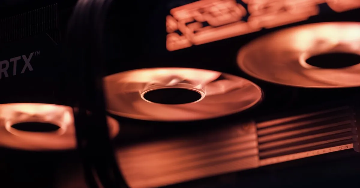Illuminated graphics card fans in red light