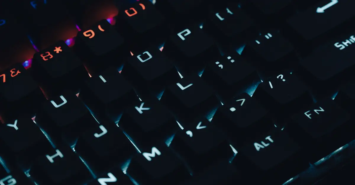 Backlit mechanical keyboard keys in the dark